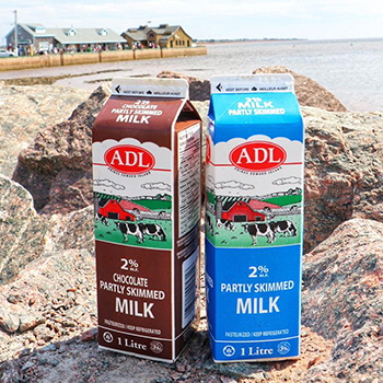 2% milk and chocolate milk from Amalgamated Dairies Ltd (ADL), Summerside, PEI